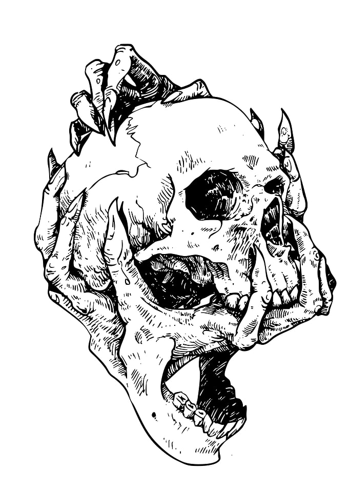 Skull gripped by hands illustration