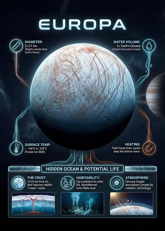 Europa: Hidden Ocean and Potential Life