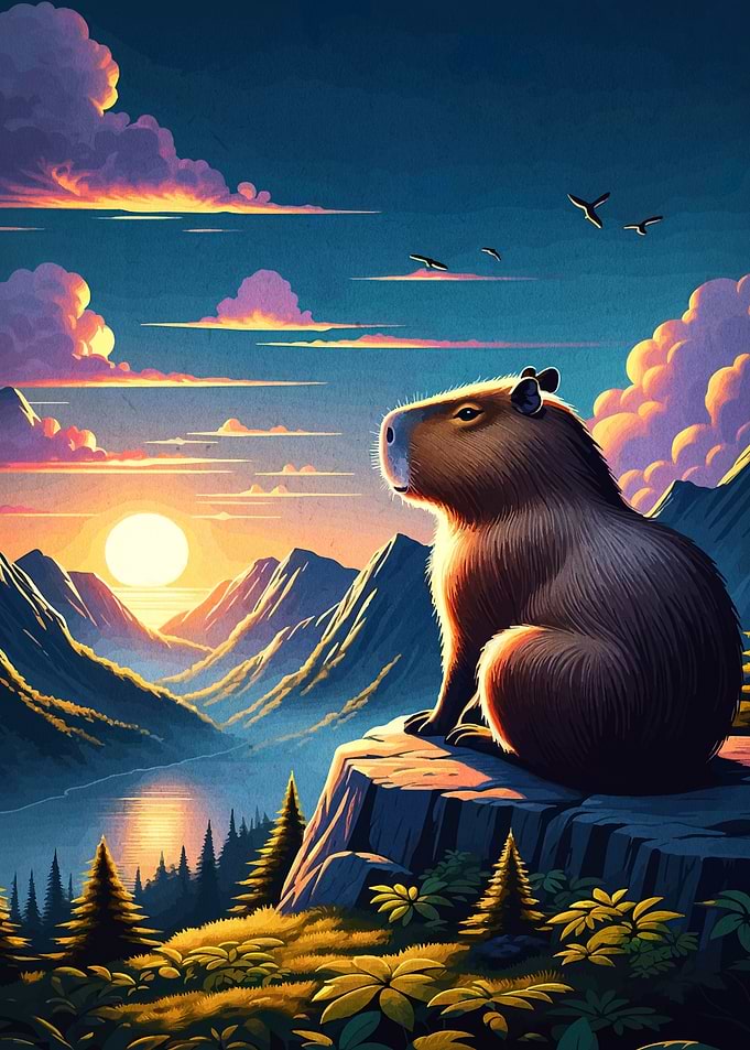 Capybara at Sunset Mountain View