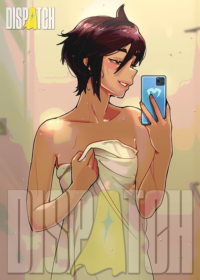 Anime Girl Taking Selfie with Towel