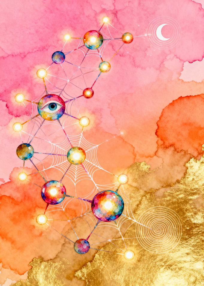 Watercolor Eye Network with Moon