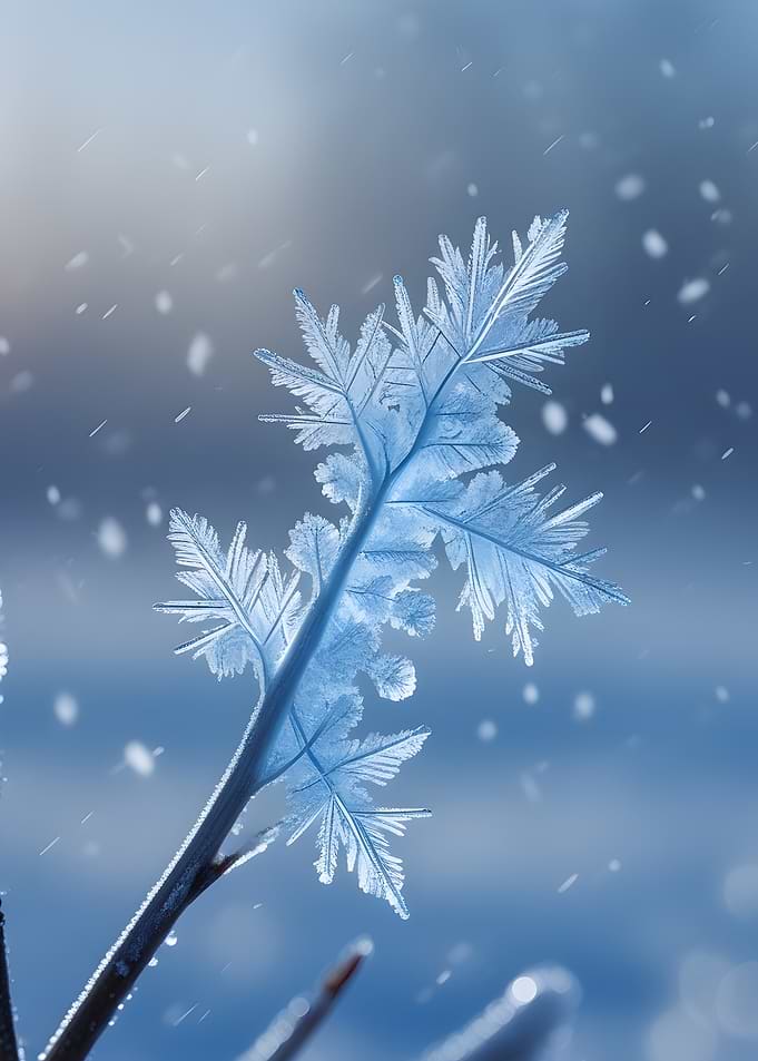 Frozen Branch with Snowflakes
