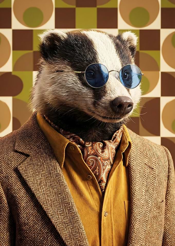 Dapper Badger in Suit and Glasses