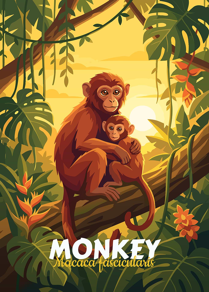 Monkey in Jungle Illustration