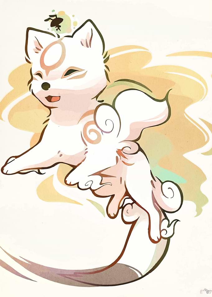 Cute White Fox with Insect Friend