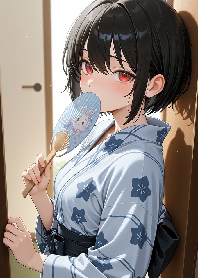 Anime Girl in Yukata with Fan