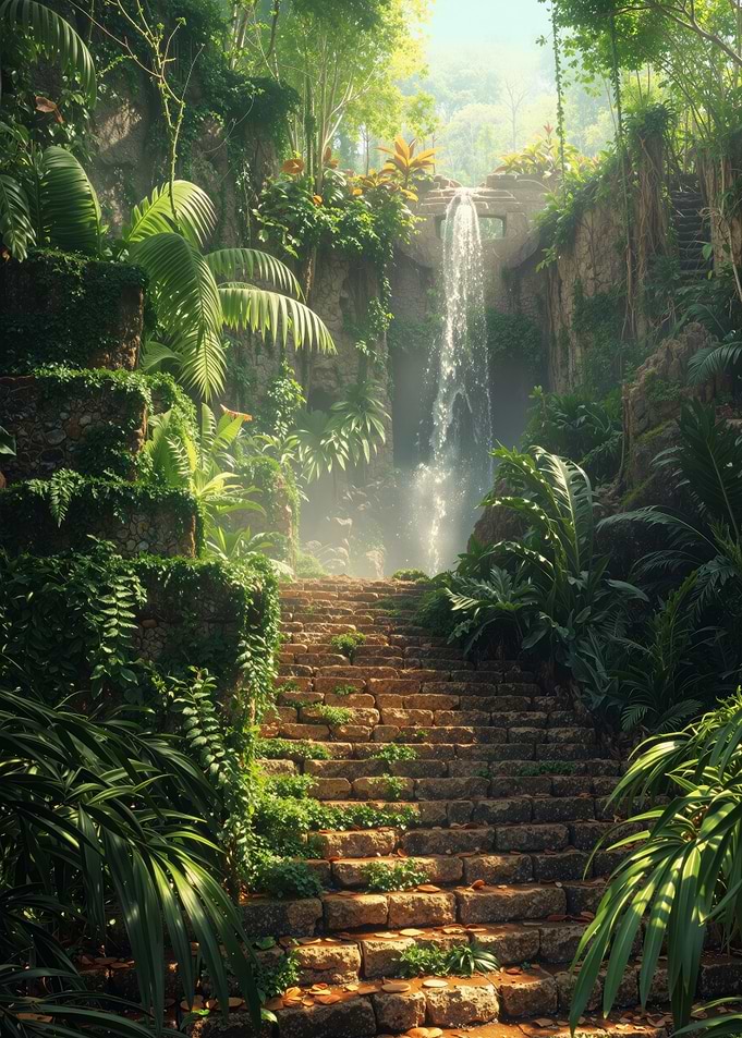 Waterfall and Stone Steps