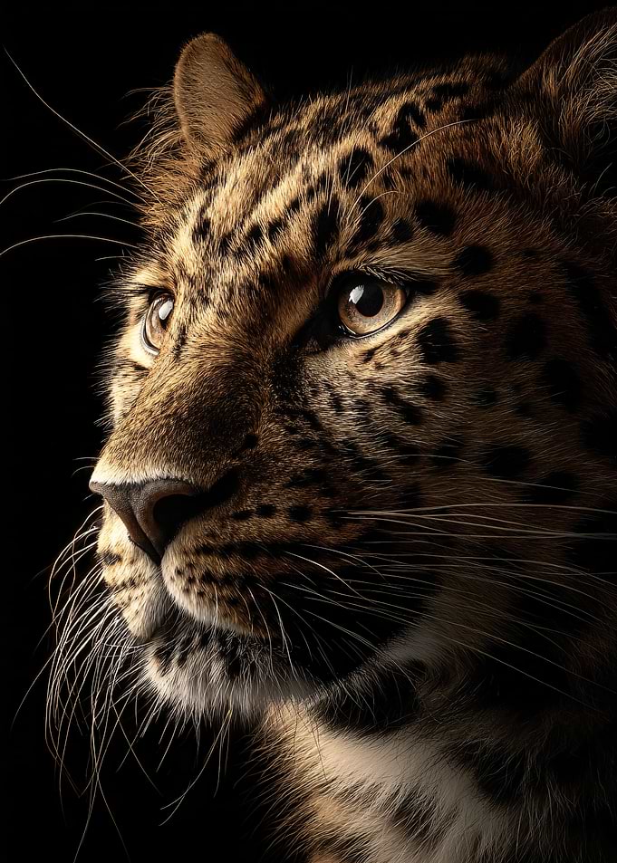 Leopard portrait on black background