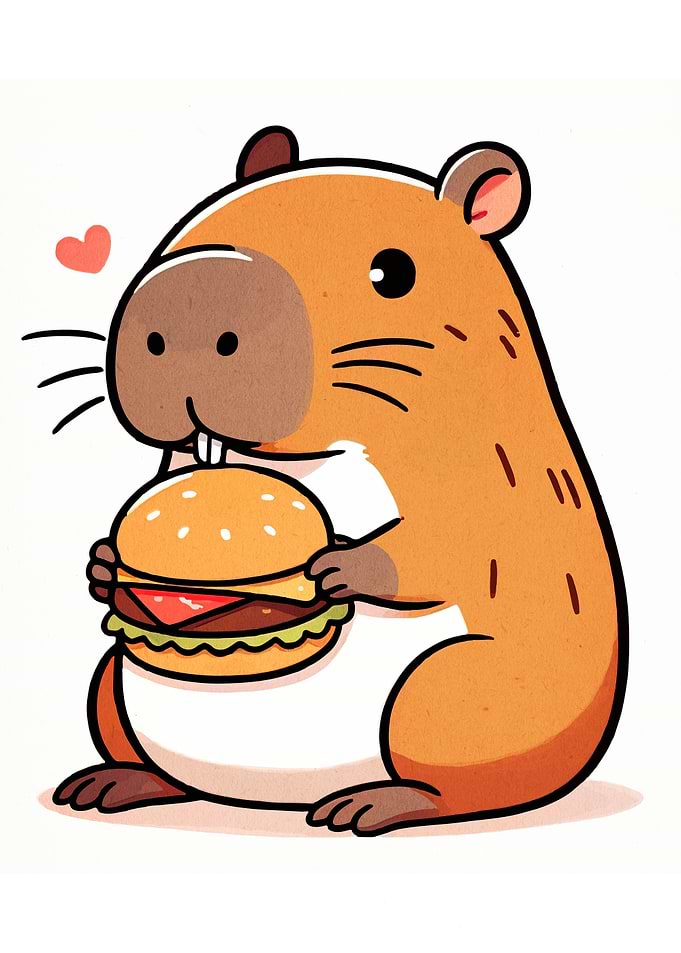 Cute Hamster with Burger Cartoon