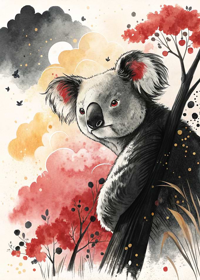 Watercolor Koala Bear in Nature