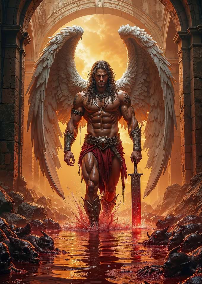 Winged Warrior with Sword in Hell