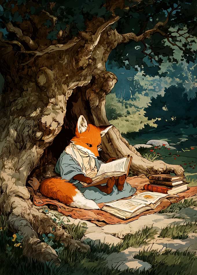 Fox Reading Under a Tree