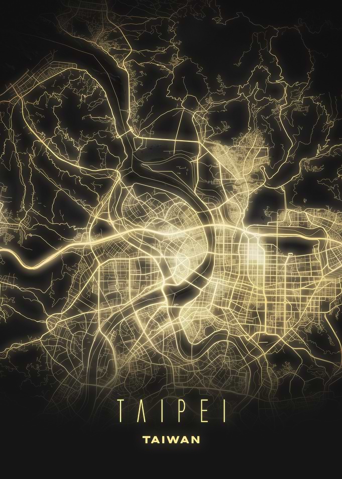 Taipei, Taiwan - Radiant Night City Map Poster, Modern Urban Wall Art