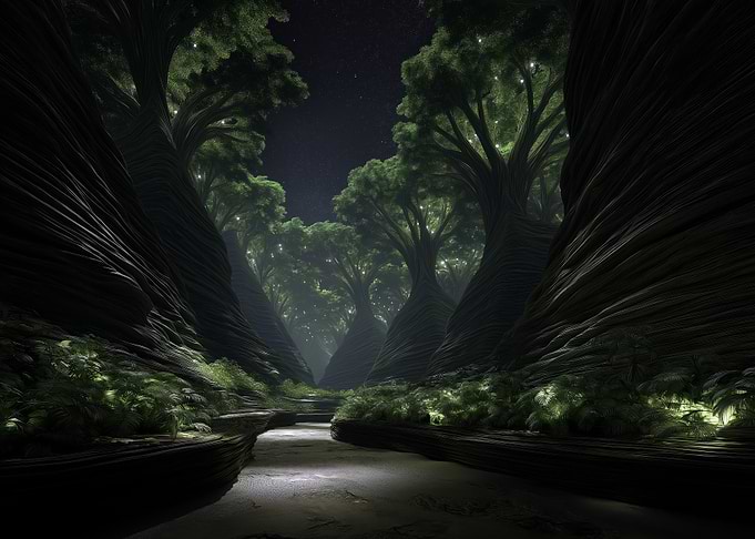 Enchanted Forest Path at Night