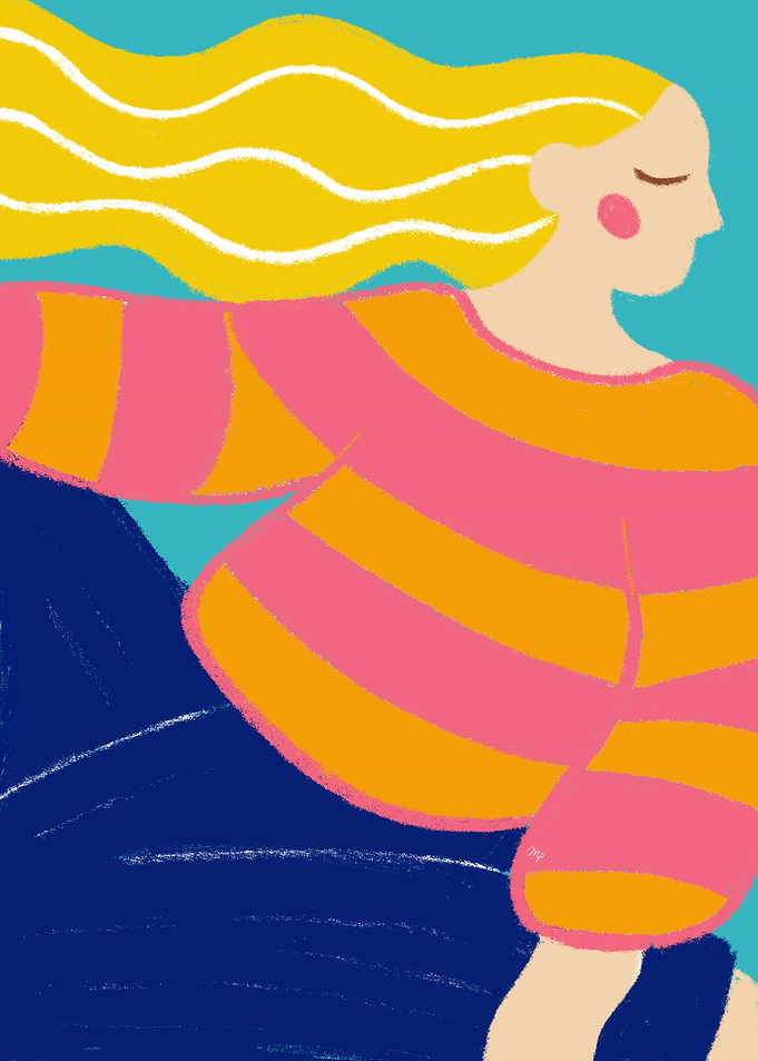 Cool big retro Woman in Striped Shirt