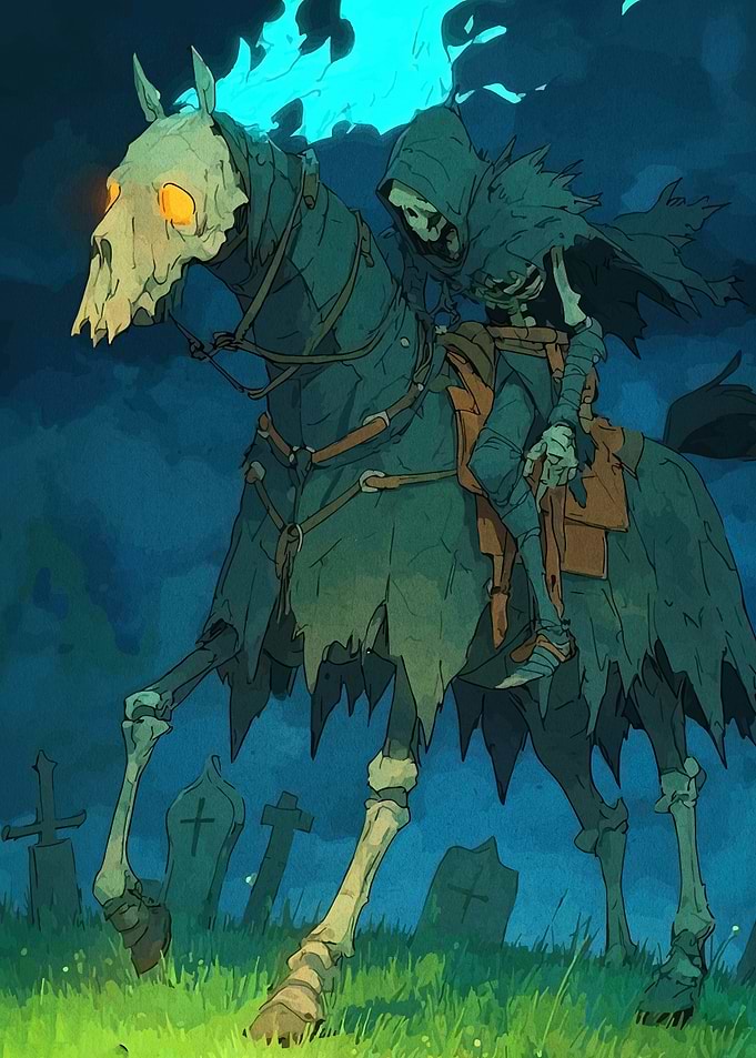 Grim Reaper on Horseback in Graveyard