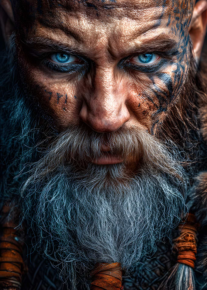 Intense Viking Portrait with Blue Eyes