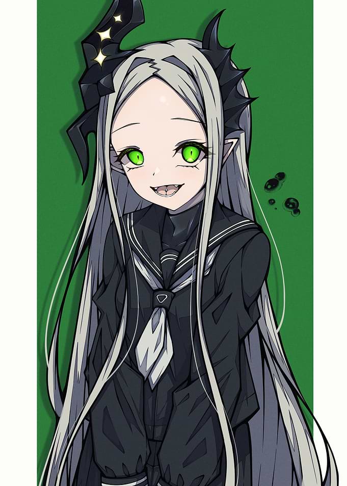 Anime Girl with Horns and Green Eyes