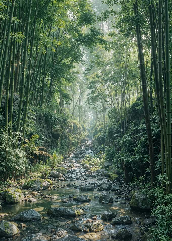 Waterfall Stone Path Emerald Forest