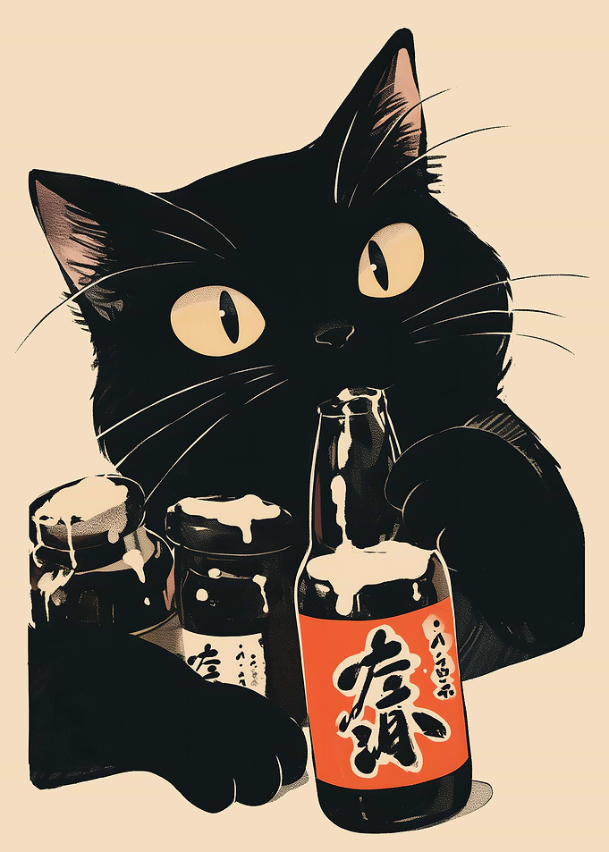 Black Cat with Beer