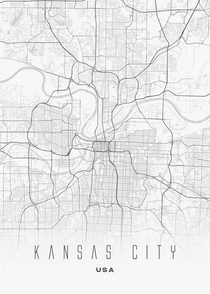 Kansas City, USA - Minimalist City Grid Map Poster, Modern Wall Art