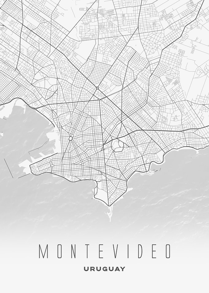 Montevideo, Uruguay - Minimalist Coastal City Map Poster, Monochrome Urban Wall Art