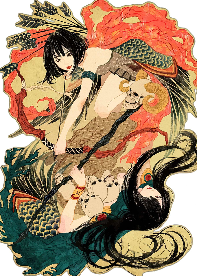 Fantasy Archer and Dark Sorceress Artwork