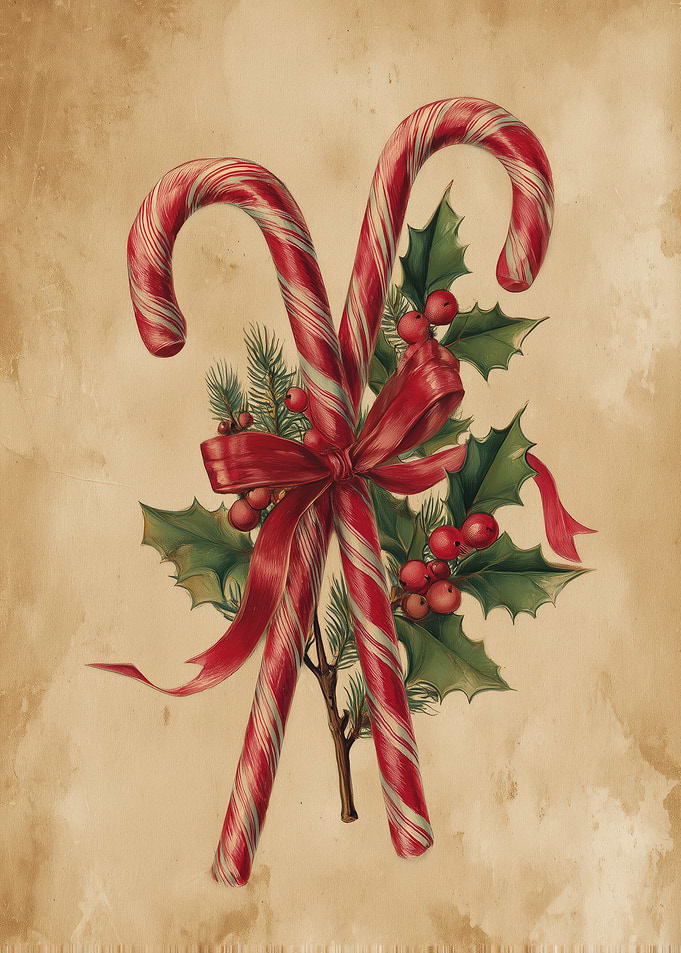 Vintage Christmas Candy Cane Arrangement