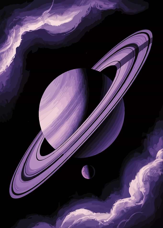 Purple Saturn Planet with Rings