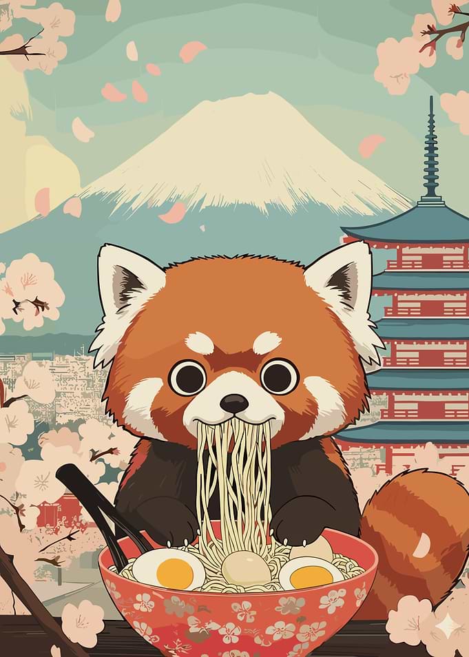 Red Panda Eating Ramen in Japan