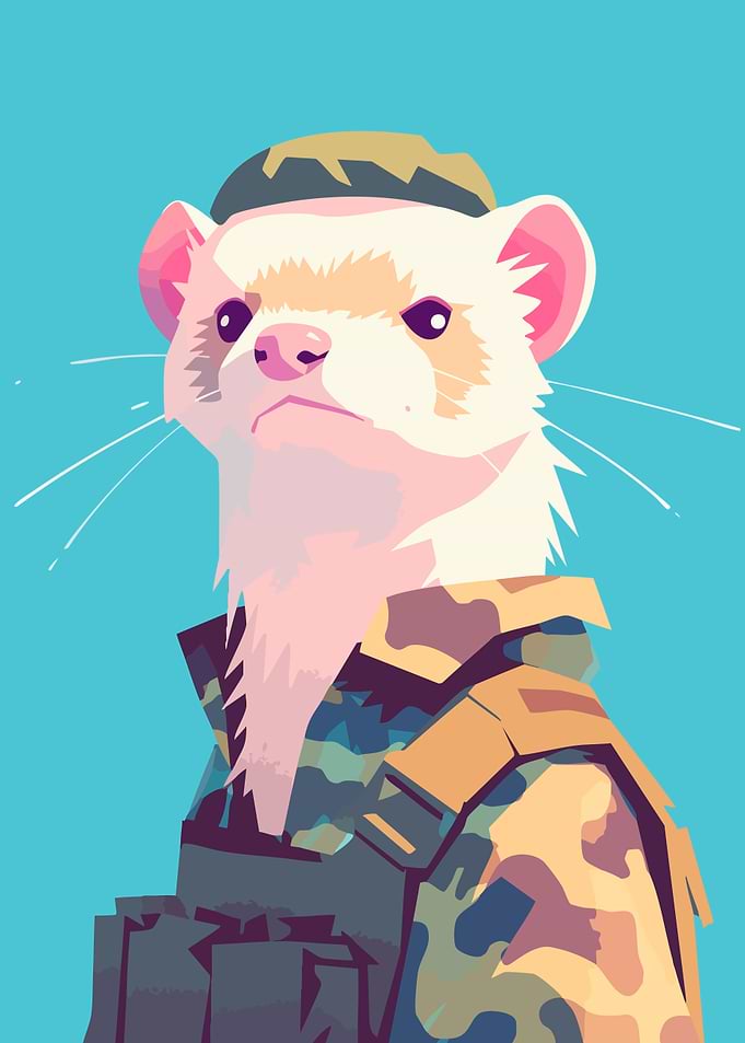 Commando Ferret Minimalist Animal Pet Art
