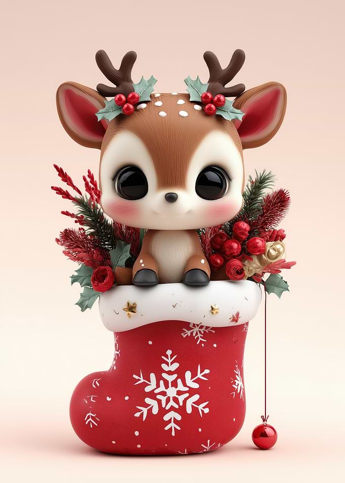 Cute Christmas Deer in Stocking