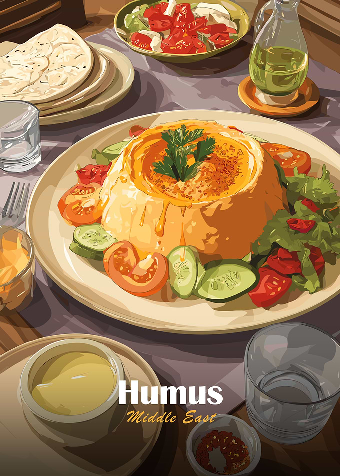 Humus Middle East Food Illustration