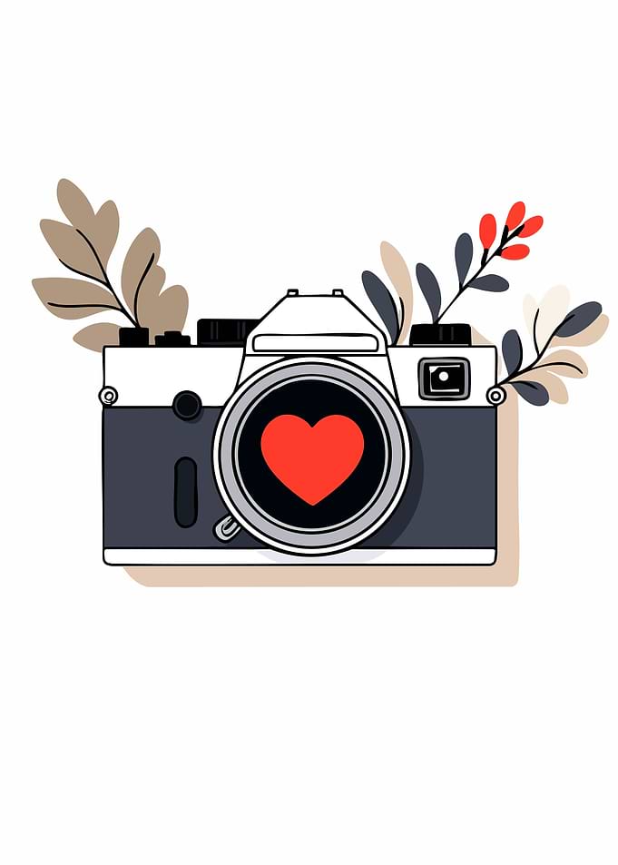 Camera with Heart and Floral Accents