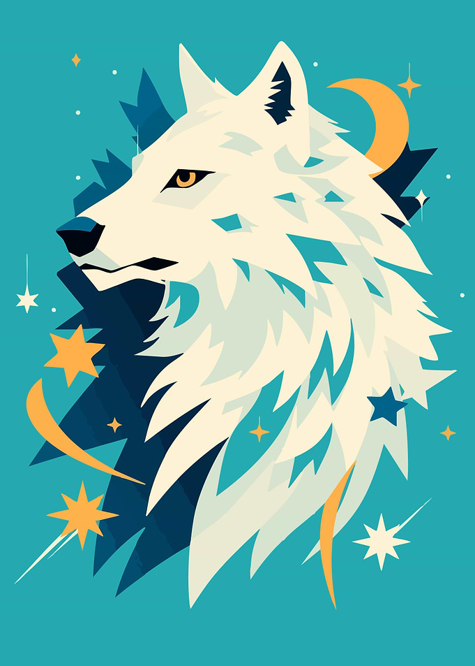 Celestial White Wolf Abstract Minimalist Art