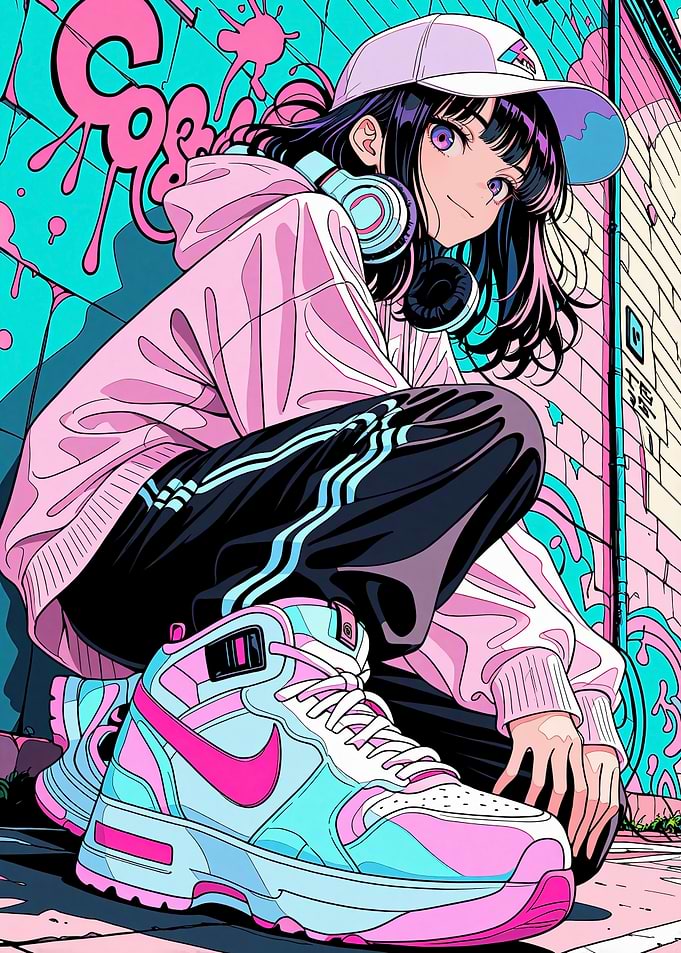 Anime Girl with Sneakers and Headphones