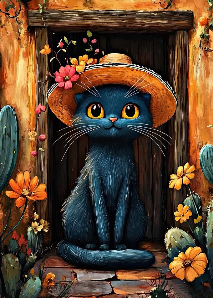 Cat in a Hat with Flowers