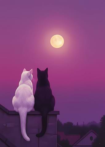 Cats Gazing at the Moon