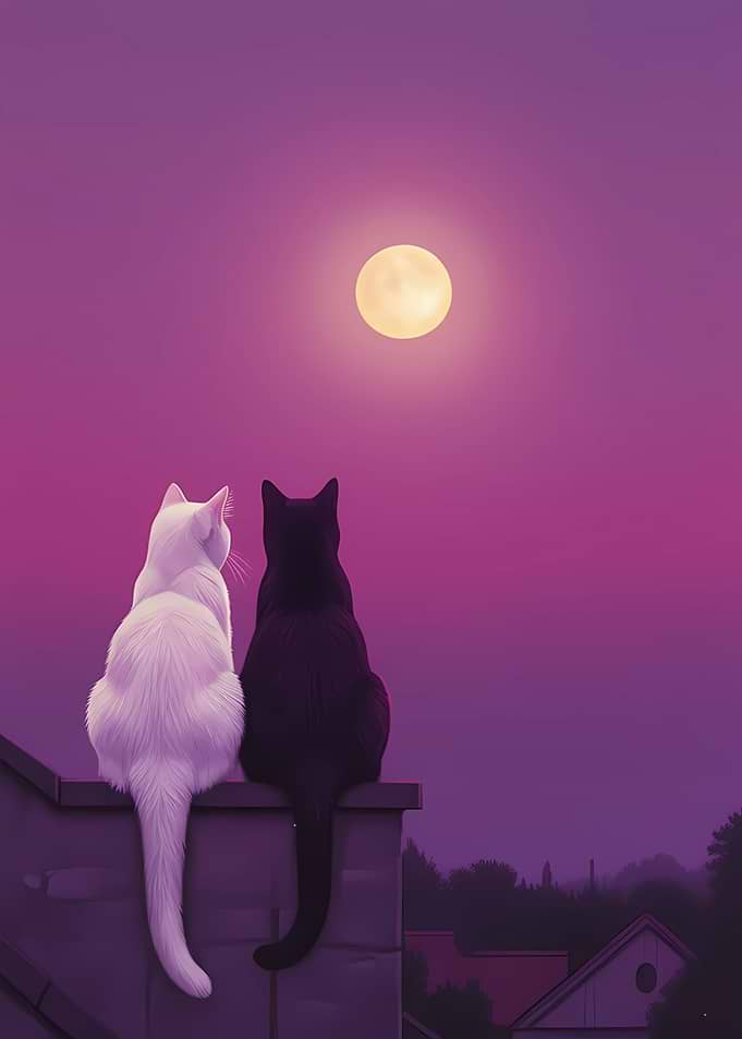 Cats Gazing at the Moon