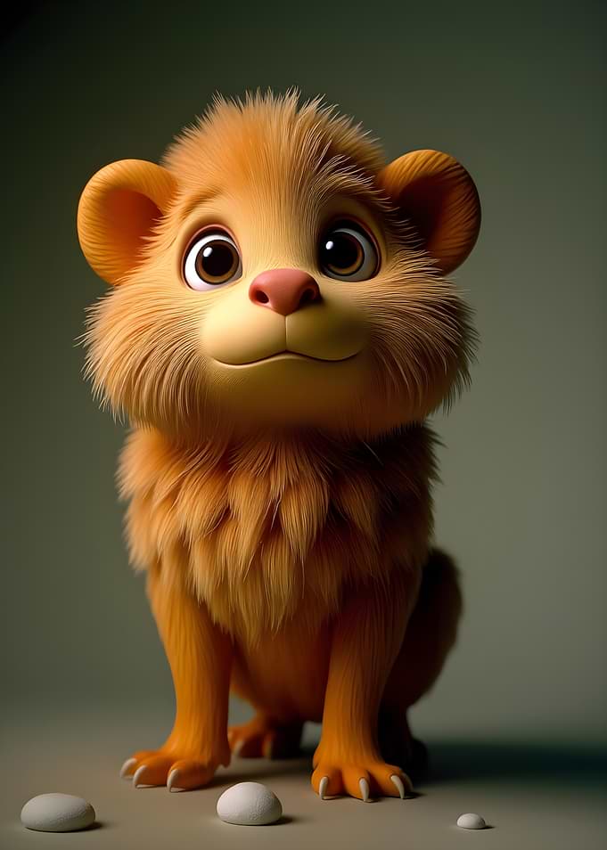 Cute Orange Cartoon Lion Cub Portrait
