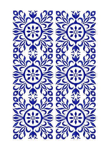 Blue Floral Pattern on White Background