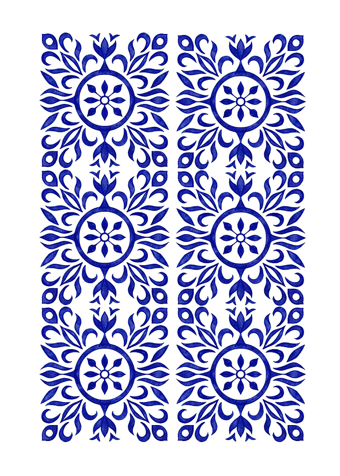 Blue Floral Pattern on White Background