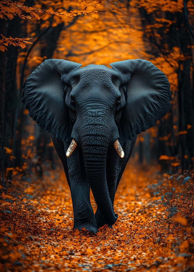 Elephant in Autumn Forest