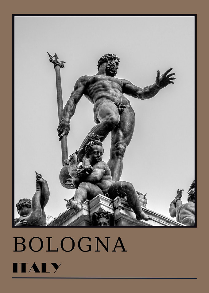 Bologna, Italy: Fountain of Neptune Photo Travel Poster
