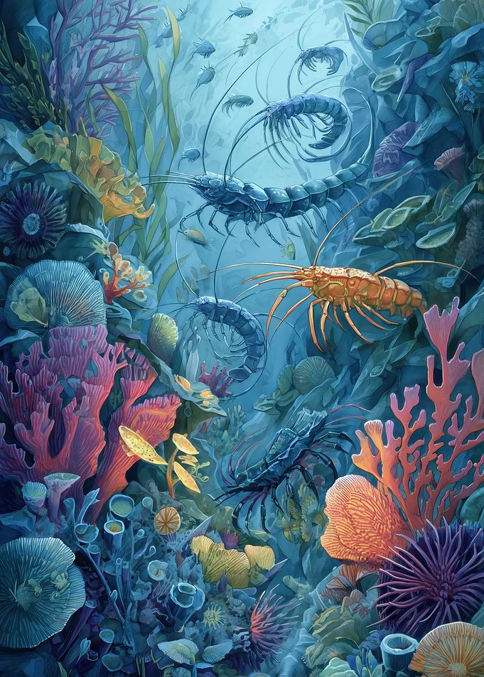 Underwater World with Shrimp and Coral