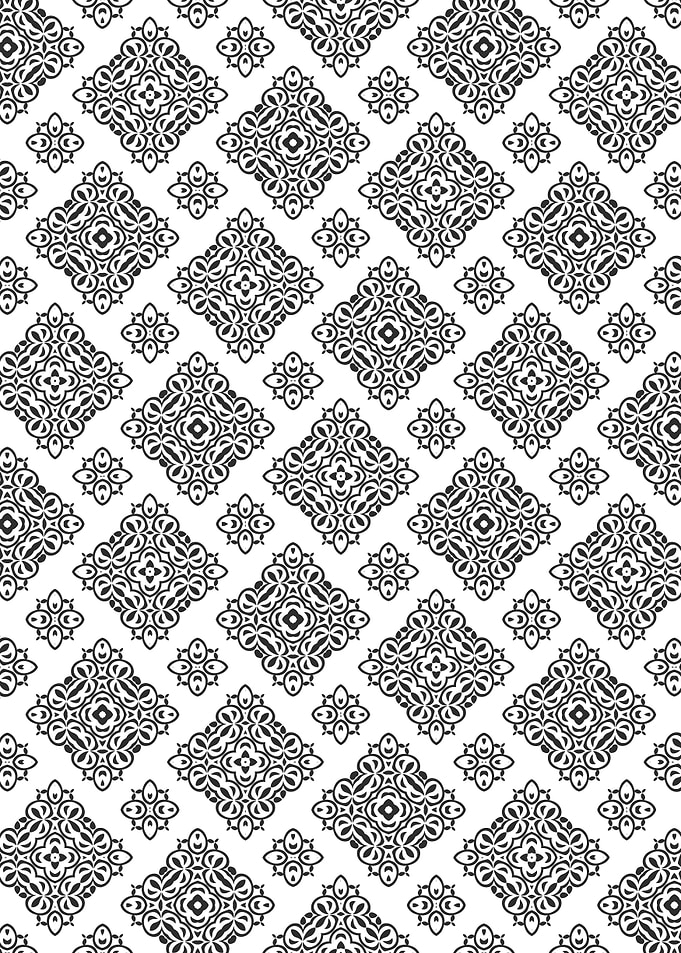 Black and White Rhombus Floral Pattern