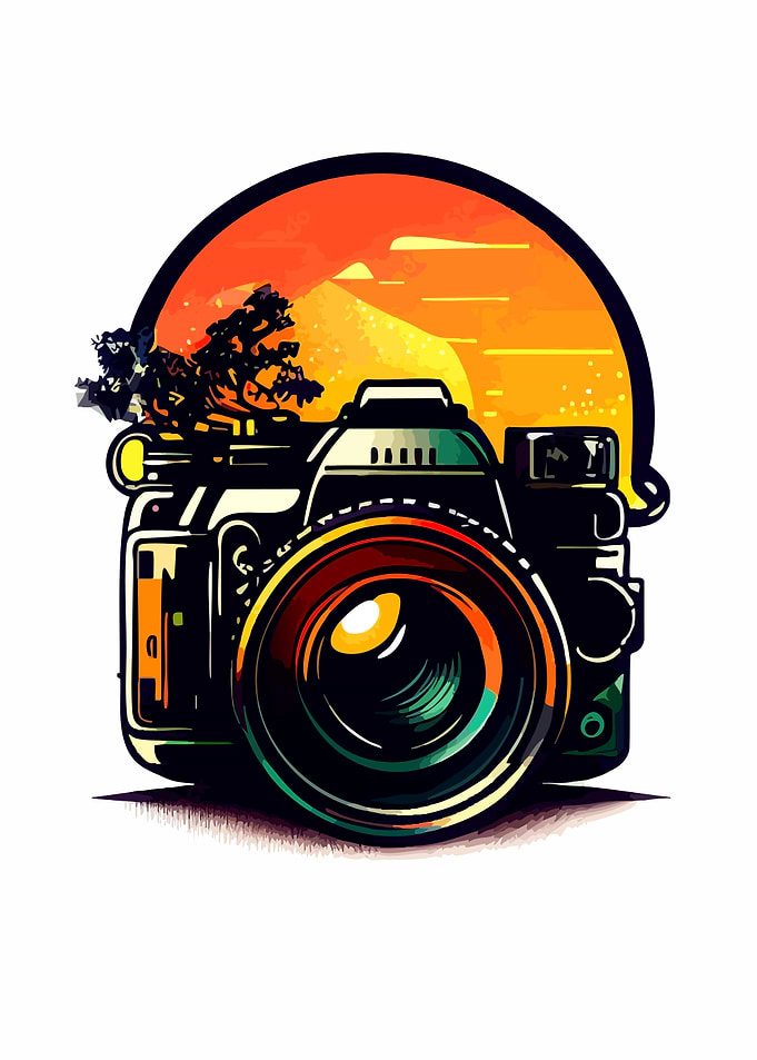 Camera with Sunset Landscape