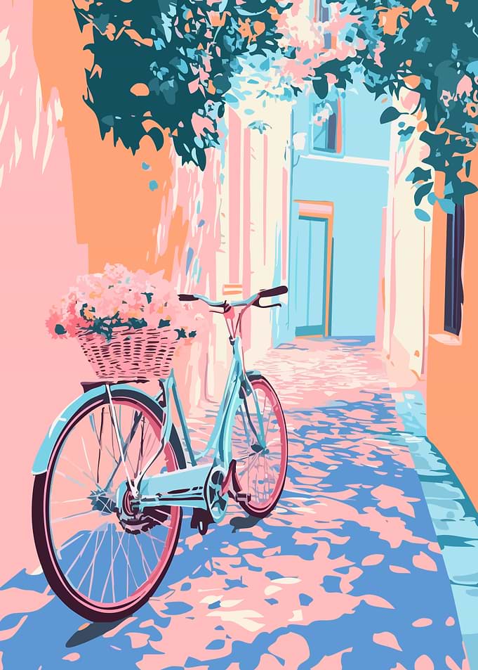 Pastel Bicycle in Alleyway Minimalist Art