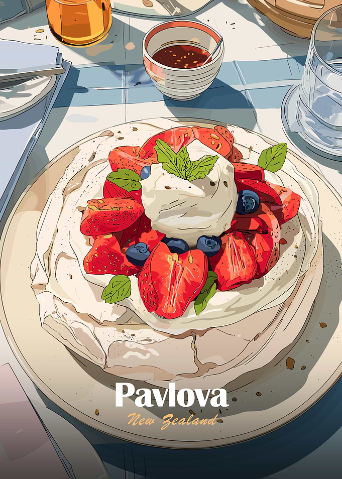 Pavlova New Zealand Dessert Illustration