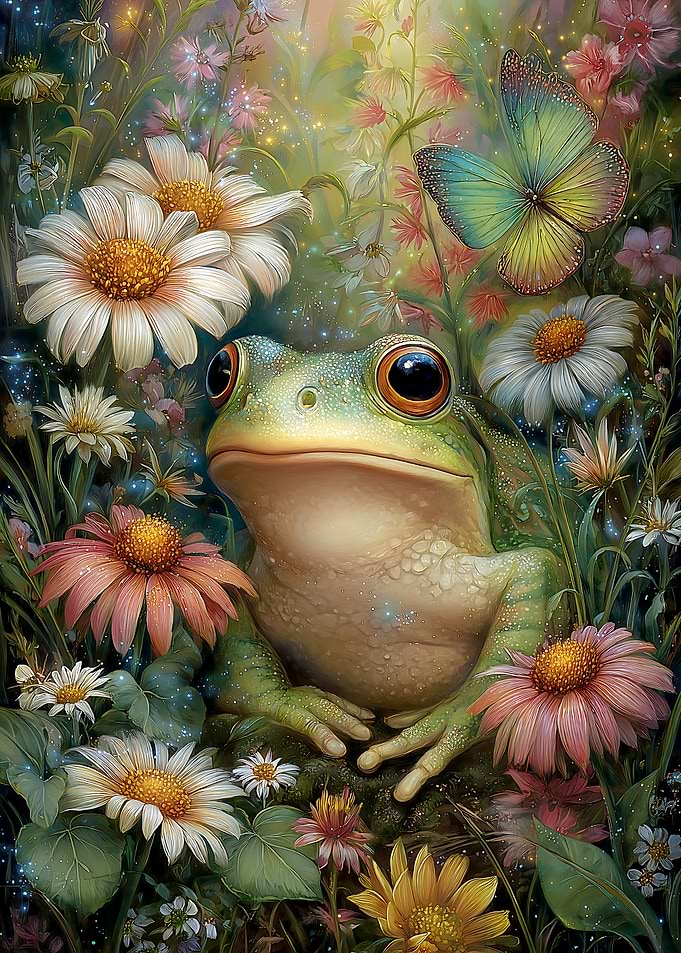 Frog in a Flower Garden